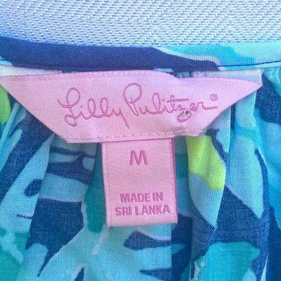 Lilly Pulitzer Blue Green Tropical Print Rayon Blouse Top Long Sleeve Size Mediu - Picture 5 of 6